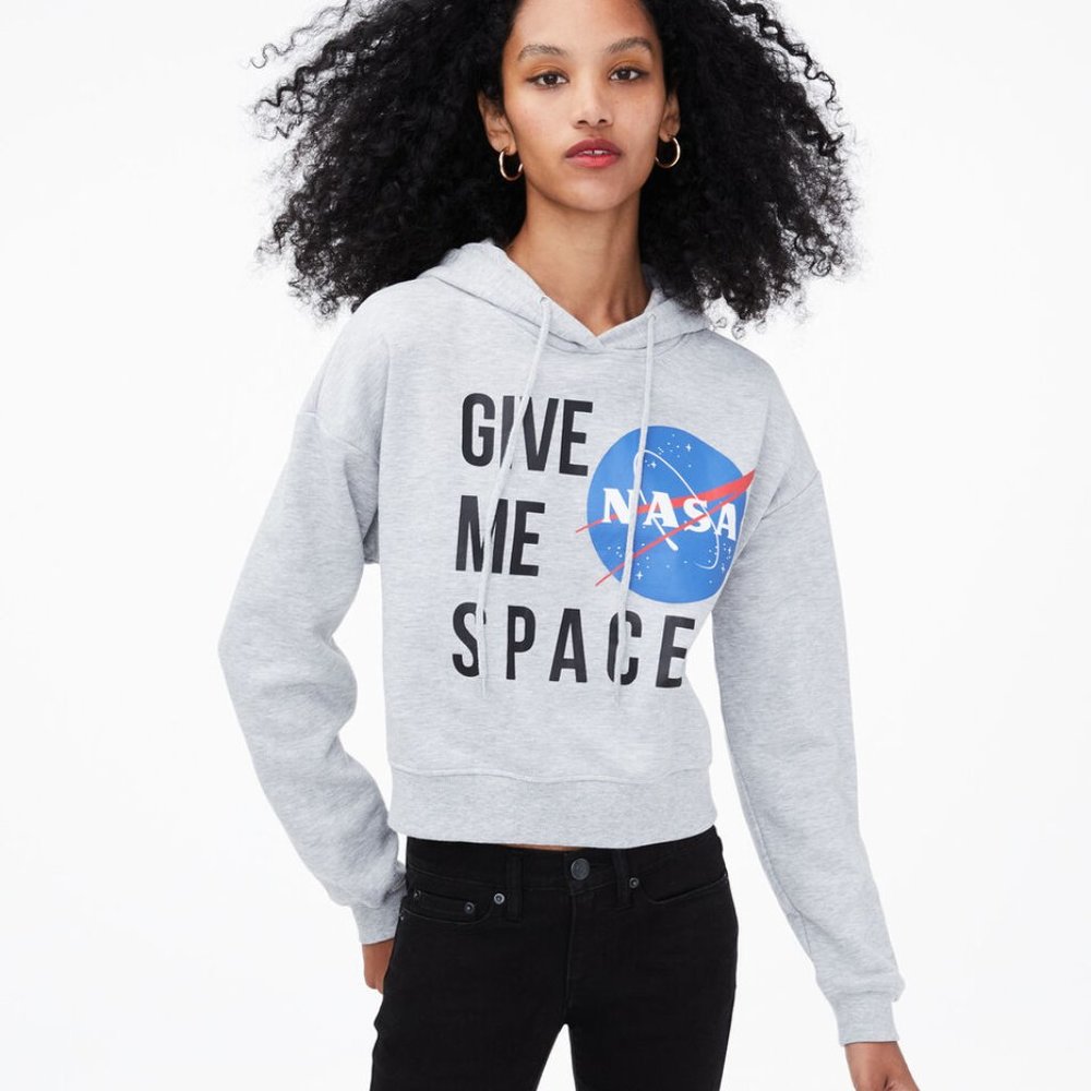 Chemistry Womens NASA Give Me Space Crop Length Gray Pullover Hoodie New Large